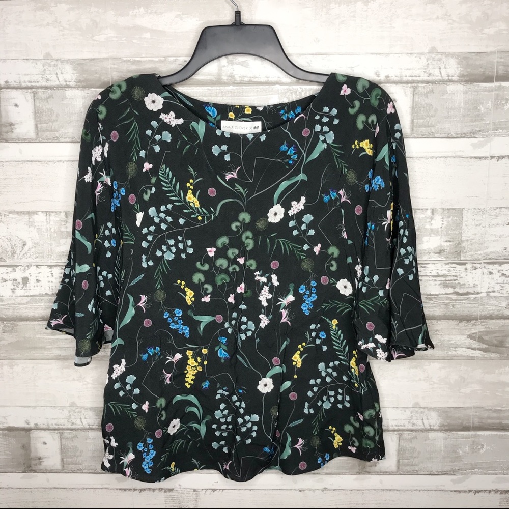 H&M Short Sleeve Floral Blouse Size 2